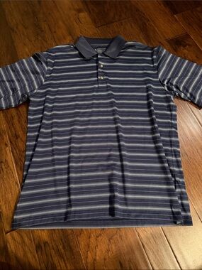 Pebble Beach Navy and Light Gray Striped Polo Shirt